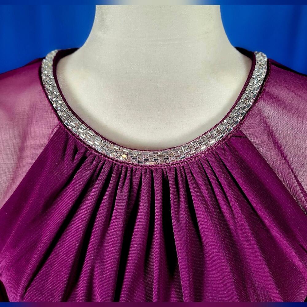 R&M Richards Chiffon Dress • Style 2496 • Size 6 • Berry Rhinestone Neck Capelet - Picture 7 of 12